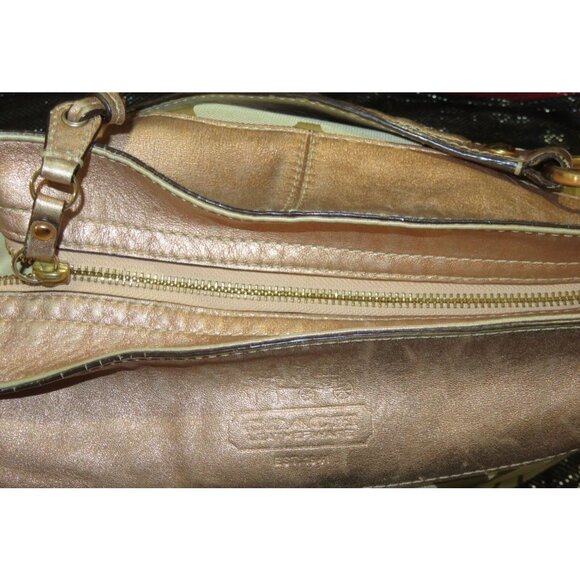 Coach 09 Zoe Signature Canvas Jacquard Khaki & HTF Rose Gold Hobo Handbag 12674 - Picture 11 of 14